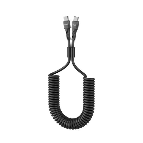 Budi Spring Cable USB-C - USB-C, Kaapeli, Spiraali, 65W, 1.8m - Musta