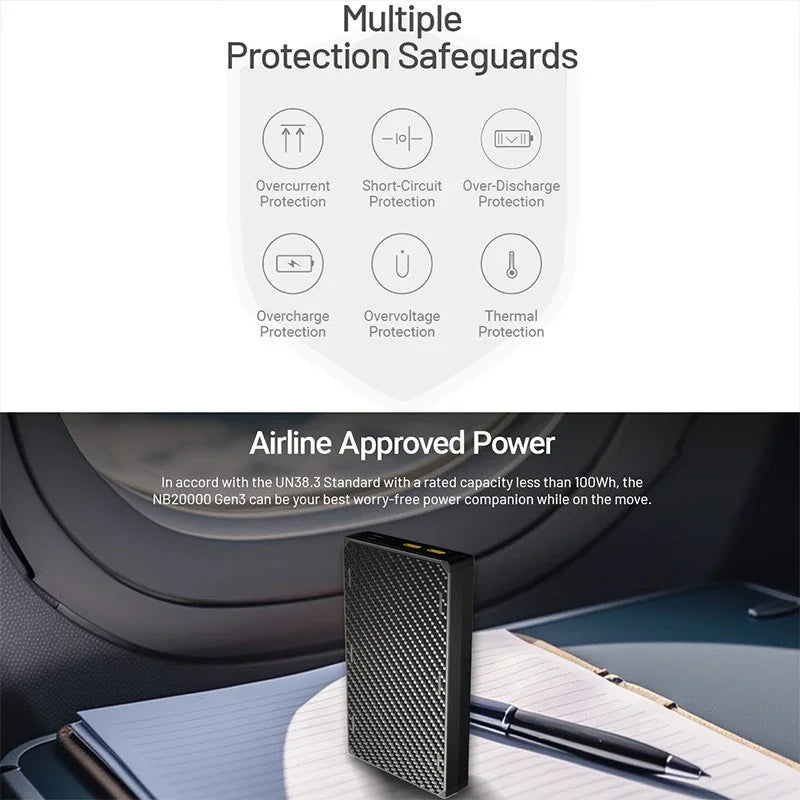 Nitecore NB20000 GEN3 Power bank - 20000mAh, 2xUSB-C, QC 3.0 / PD - Kolfiber - Action King