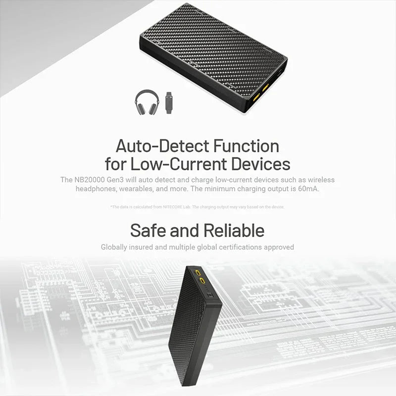 Nitecore NB20000 GEN3 Power bank - 20000mAh, 2xUSB-C, QC 3.0 / PD - Kolfiber - Action King