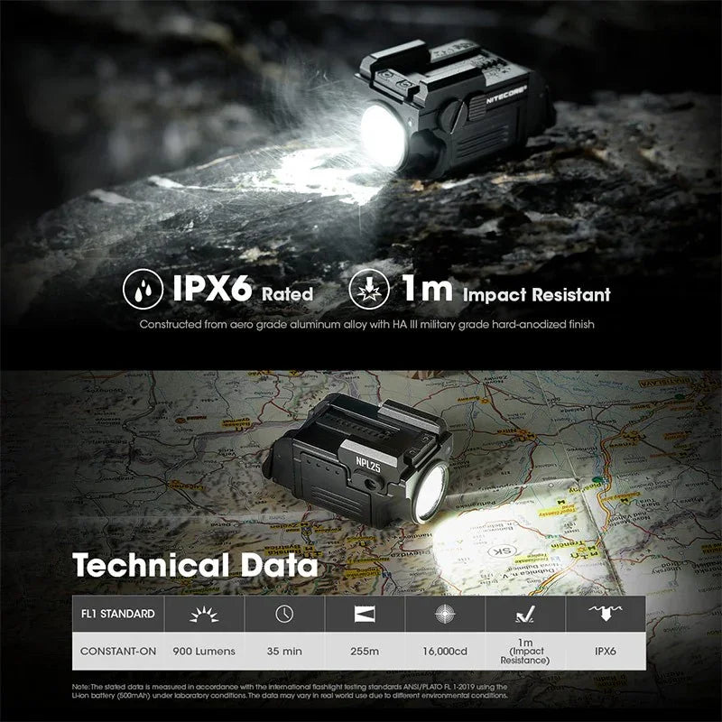 Nitecore NPL25 Ficklampa för Picatinny Vapenfäste - 900lm - Action King