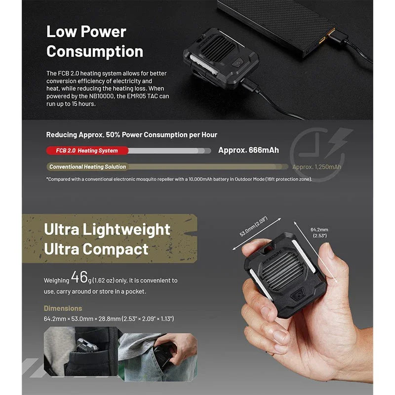 Nitecore EMR05 TAC Portabelt myggskydd V2 ultrakompakt - USB-C - Action King