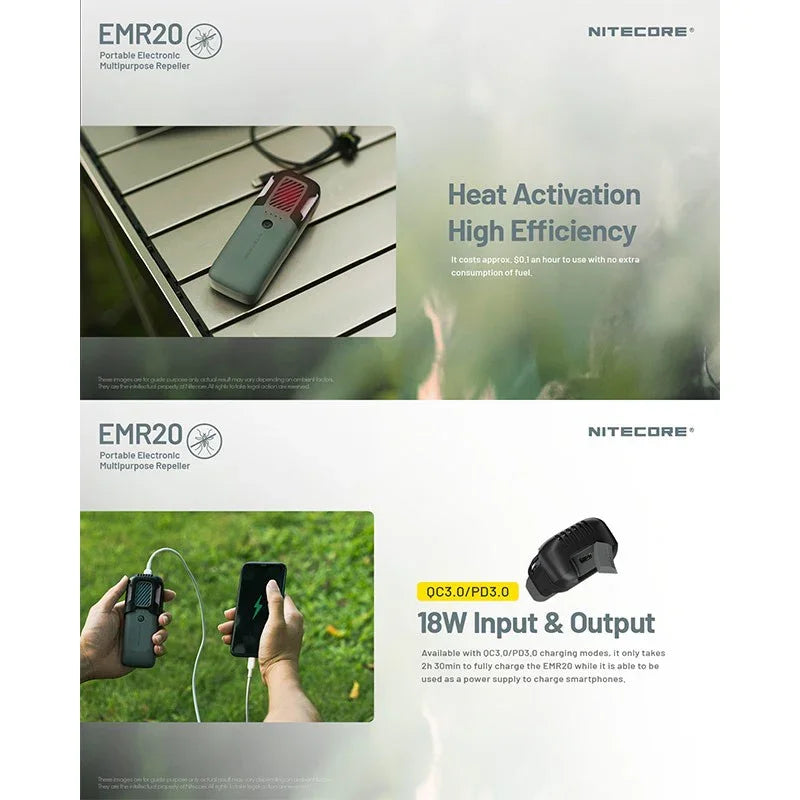 Nitecore EMR20 Portabelt myggskydd med Powerbank QC/PD 18W - Laddbar 10000mAh - Action King