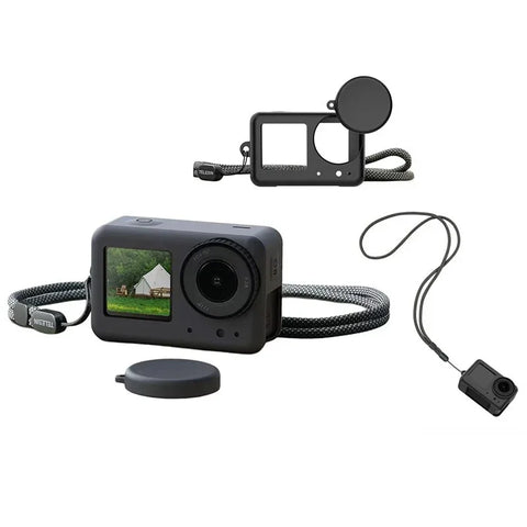 Telesin Silikonikotelo Kaula-/Rannehihnalla ja Linssisuojalla DJI Osmo Action 5 Pro/4/3:lle - Musta