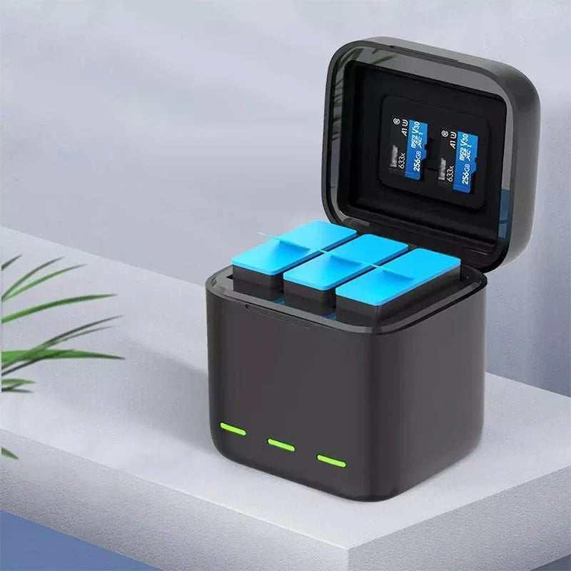 Telesin Batteriladdare med förvaring för batterier + microSD - Trippel - för GoPro Hero13 Black - Action King