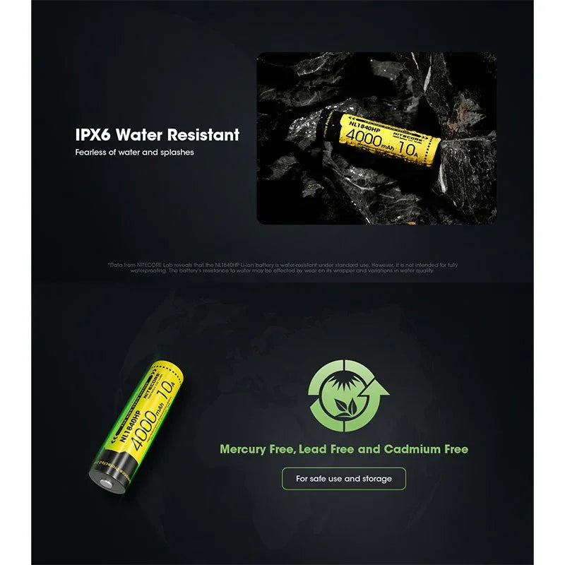 Nitecore NL1840HP Li-ion 18650 Batteri - 4000mAh, 3.6V, Max 10A – ActionKing - Action King