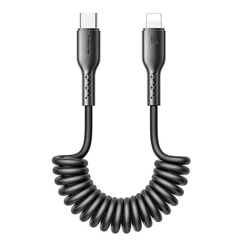 Joyroom Joustava Pikalatauskaapeli SA38, USB-C - Lightning-kaapeli, Spiraali, 30W, 1.5m - Musta