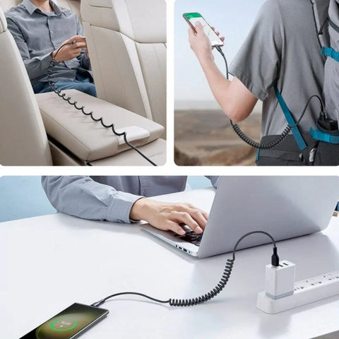 Joyroom Joustava Pikalatauskaapeli SA38, USB-C - Lightning-kaapeli, Spiraali, 30W, 1.5m - Musta