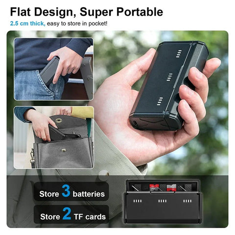 Telesin Batteriladdare Pocket Box med förvaring för 3st batterier + 2st microSD - För GoPro Hero13 Black