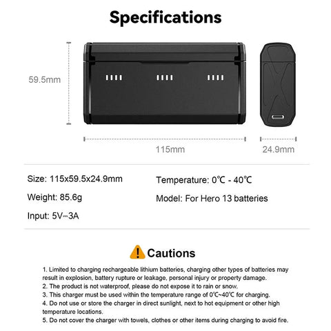 Telesin Batteriladdare Pocket Box med förvaring för 3st batterier + 2st microSD - För GoPro Hero13 Black