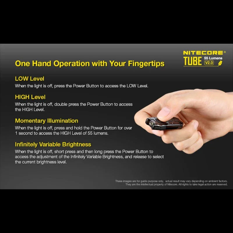 Nitecore TUBE V2.0 Nyckelringslampa - Svart - 55lm - Action King