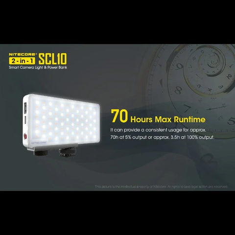 Nitecore SCL10 Älykäs Kameravalo &amp; Varavirtalähde 2-in-1 - LED-valaistus ja Kannettava Akku - 10000mAh, QC 3.0 / PD 18W