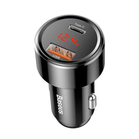 Baseus Magic Car - Pikalaturi autoon QC4+ / PD 45W - 2xUSB Tyyppi A/C - Musta näytöllä