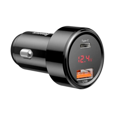 Baseus Magic Car - Pikalaturi autoon QC4+ / PD 45W - 2xUSB Tyyppi A/C - Musta näytöllä