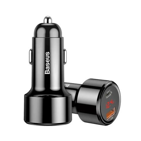 Baseus Magic Car - Pikalaturi autoon QC4+ / PD 45W - 2xUSB Tyyppi A/C - Musta näytöllä