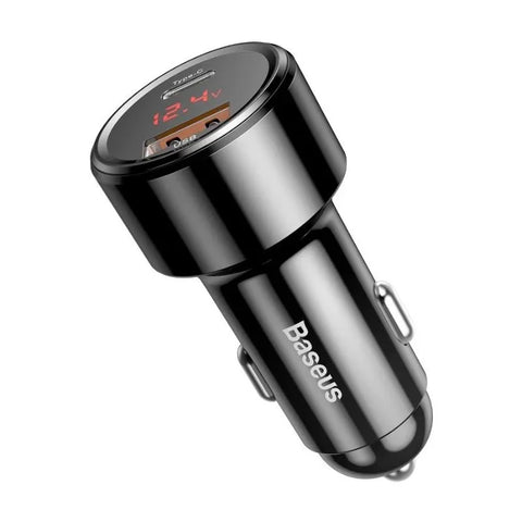 Baseus Magic Car - Pikalaturi autoon QC4+ / PD 45W - 2xUSB Tyyppi A/C - Musta näytöllä