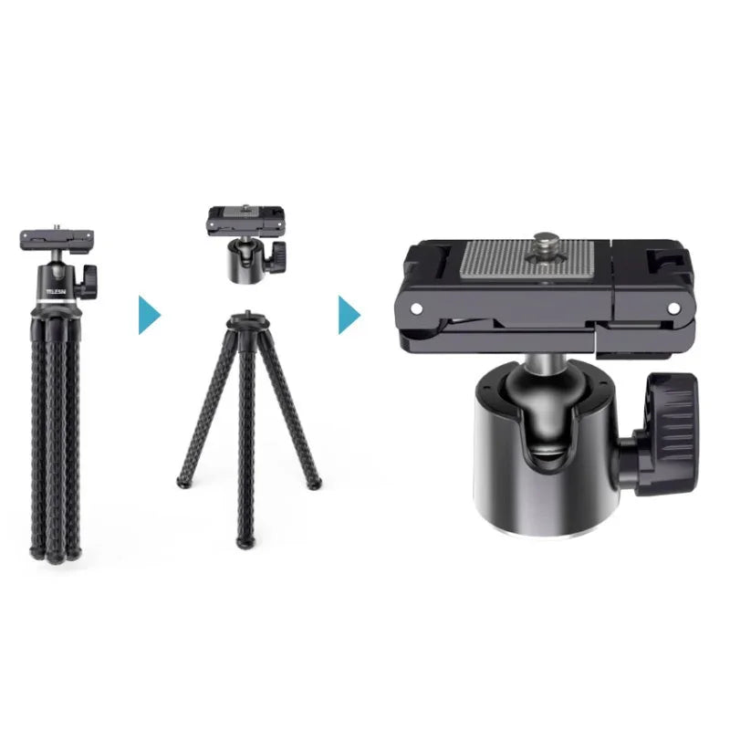 Telesin Tripod flexibelt 360 grader kulledshuvud 1/4" skruv / Mobilhållare / Tillbehörssko - Bläckfisk - Action King