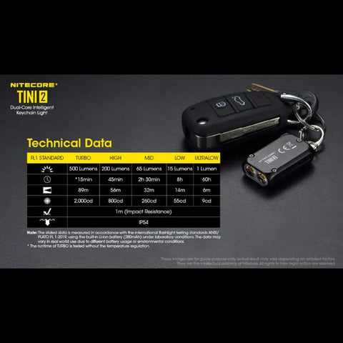 Nitecore TINI2 Avaimenperävalo - Musta - 500lm