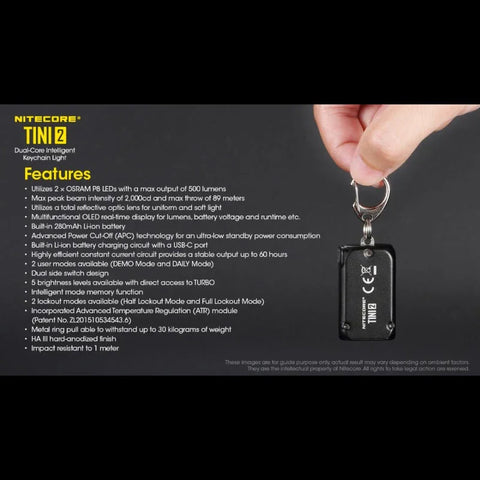 Nitecore TINI2 Avaimenperävalo - Musta - 500lm