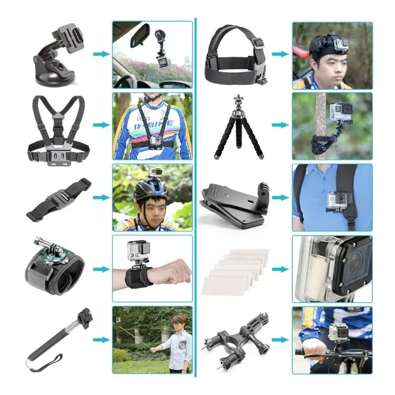 50 i 1 tillbehörskit / 50 tillbehör GoPro / stor förvaringsväska - Action King