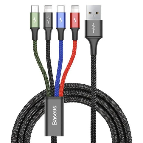 Baseus Rapid Series 4-in-1, USB-kaapeli 3.5A, 1.2m - Multi, USB-C / 2 x Lightning / MicroUSB