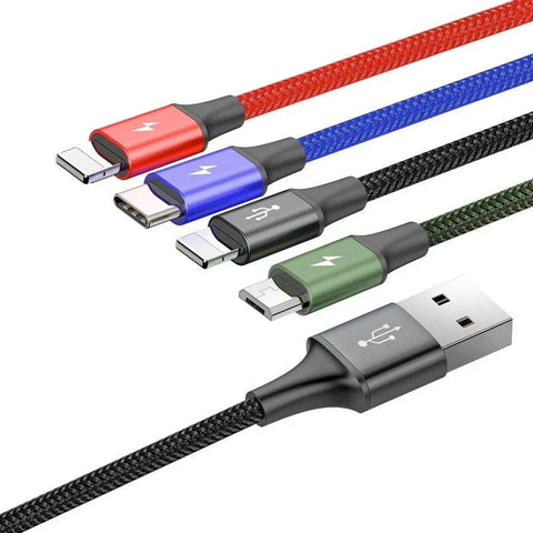 Baseus Rapid Series 4-in-1, USB-kaapeli 3.5A, 1.2m - Multi, USB-C / 2 x Lightning / MicroUSB