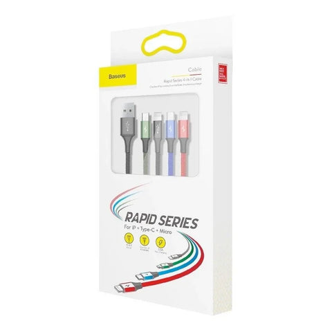 Baseus Rapid Series 4-in-1, USB-kaapeli 3.5A, 1.2m - Multi, USB-C / 2 x Lightning / MicroUSB