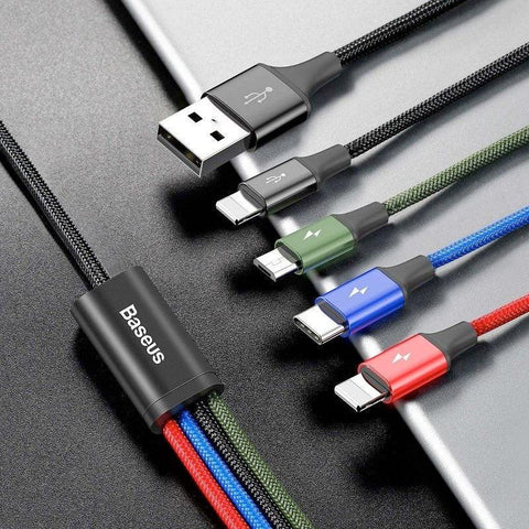 Baseus Rapid Series 4-in-1, USB-kaapeli 3.5A, 1.2m - Multi, USB-C / 2 x Lightning / MicroUSB