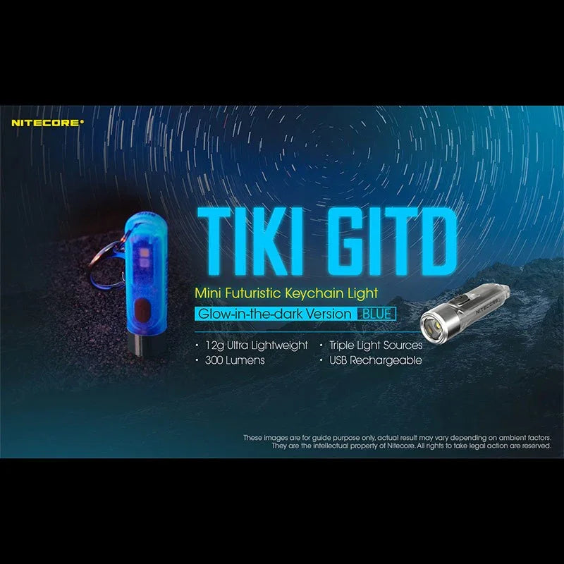 Nitecore TIKI GITD Blue Nyckelringslampa USB-C - 300lm - Action King