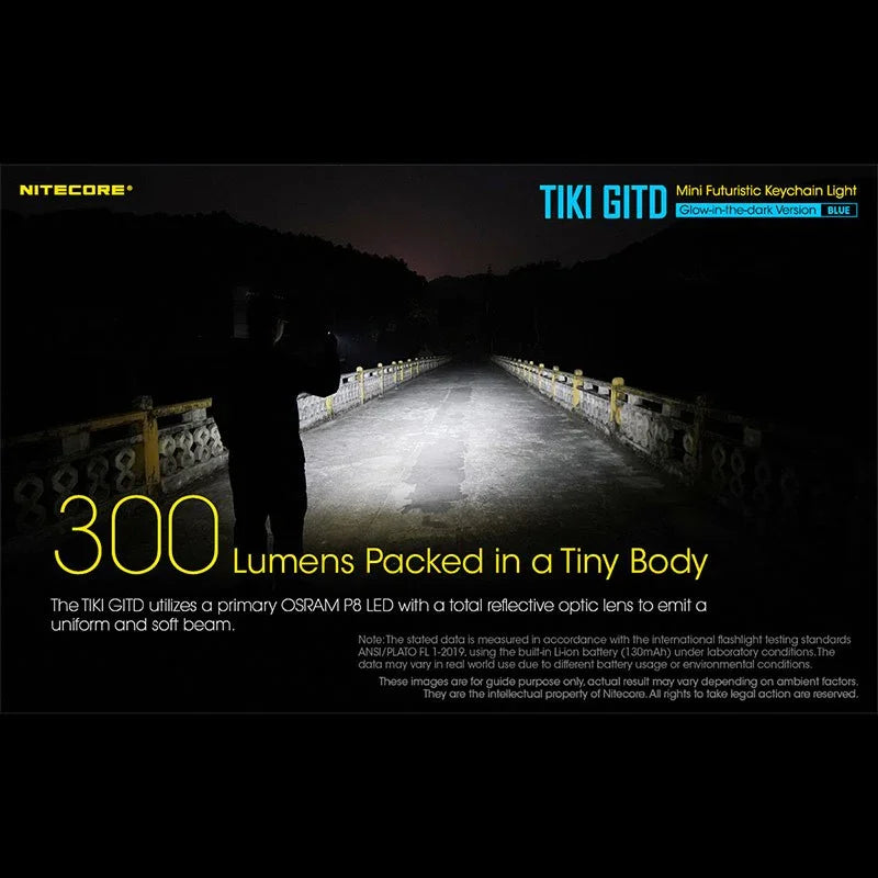 Nitecore TIKI GITD Blue Nyckelringslampa USB-C - 300lm - Action King