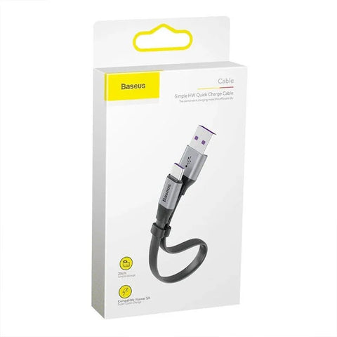 Baseus Simple HW Pikalatauskaapeli USB-A - USB-C -kaapeli, QC 3.0, 5A, 0.23m - Harmaa