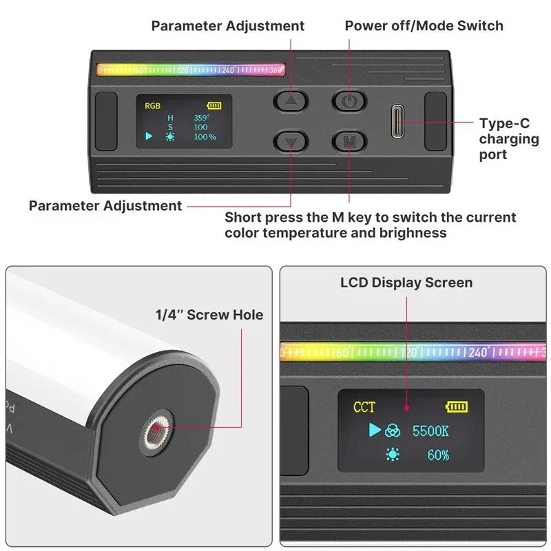 Ulanzi i-Light Belysning LED för foto / video - RGB - 2000mAh internt batteri - Magnet - 200lm - Action King