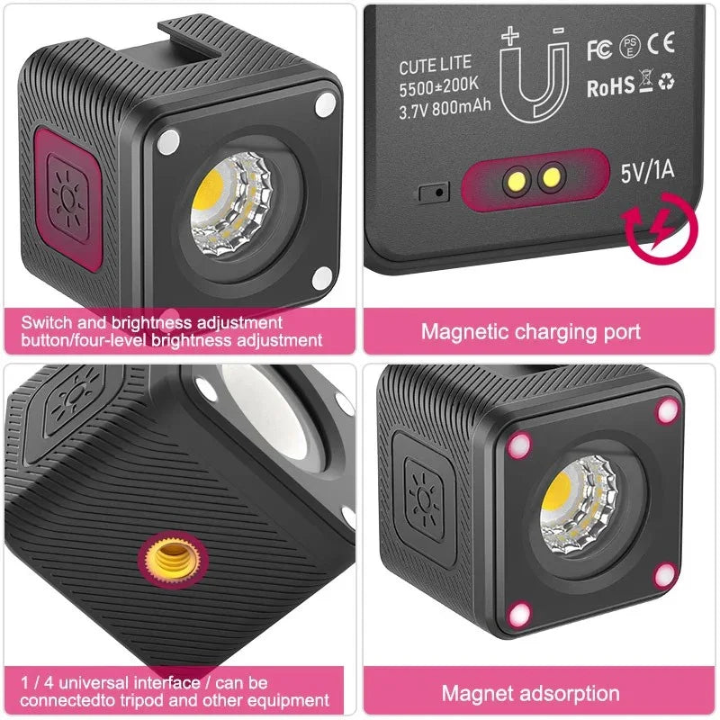 Ulanzi L2 Cute Light Vattentät Belysning LED för foto / video - 800mAh internt batteri - 1000 Lux - Kit - Action King