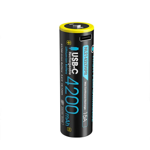 Nitecore NL2142LTHPR Li-ion 21700 akku, matala lämpötila - 4200mAh, 3,6V, maks. 15A, USB-C-lataus