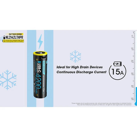 Nitecore NL2142LTHPR Li-ion 21700 akku, matala lämpötila - 4200mAh, 3,6V, maks. 15A, USB-C-lataus