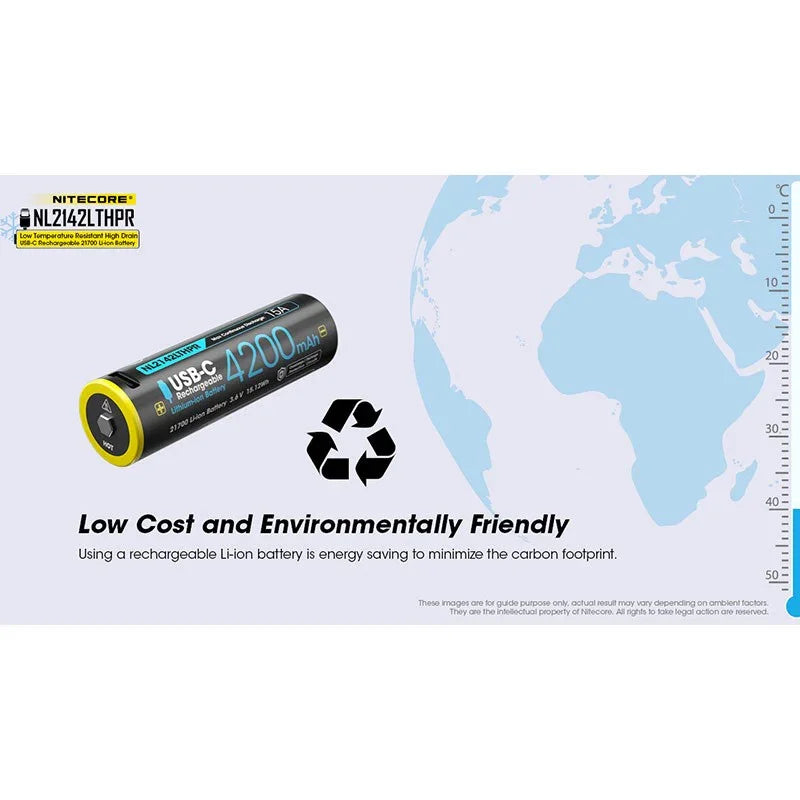 Nitecore NL2142LTHPR Li-ion 21700 Batteri Low Temp - 4200mAh, 3,6V, Max 15A, USB-C Laddning - Action King