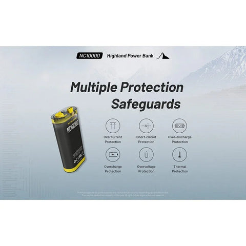 Nitecore NC10000 Highland Power bank - Portabelt batteri Dual LED - 10000mAh, 1xUSB-C, QC 3.0 / PD 20W, 5V, 3A