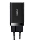 Baseus Super Si Pro Quick Charger - Väggladdare - Snabbladdare QC3.0 / PD 30W - 100-240V till USB - 2xUSB Typ A/C - Svart - Action King