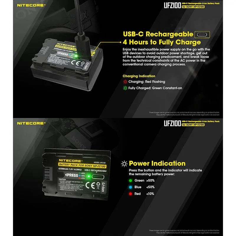Nitecore UFZ100 – USB-C Laddbart Batteri till Sony NP-FZ100 - Action King