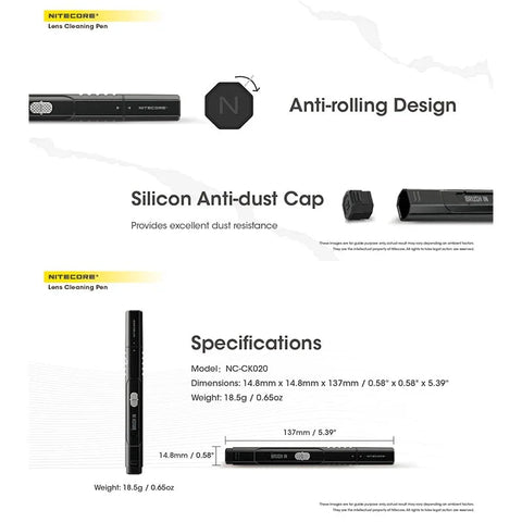 Nitecore NC-CK020 linssinpuhdistuskynä - Kaksipuolinen puhdistuskynä suodattimille ja tekniikalle