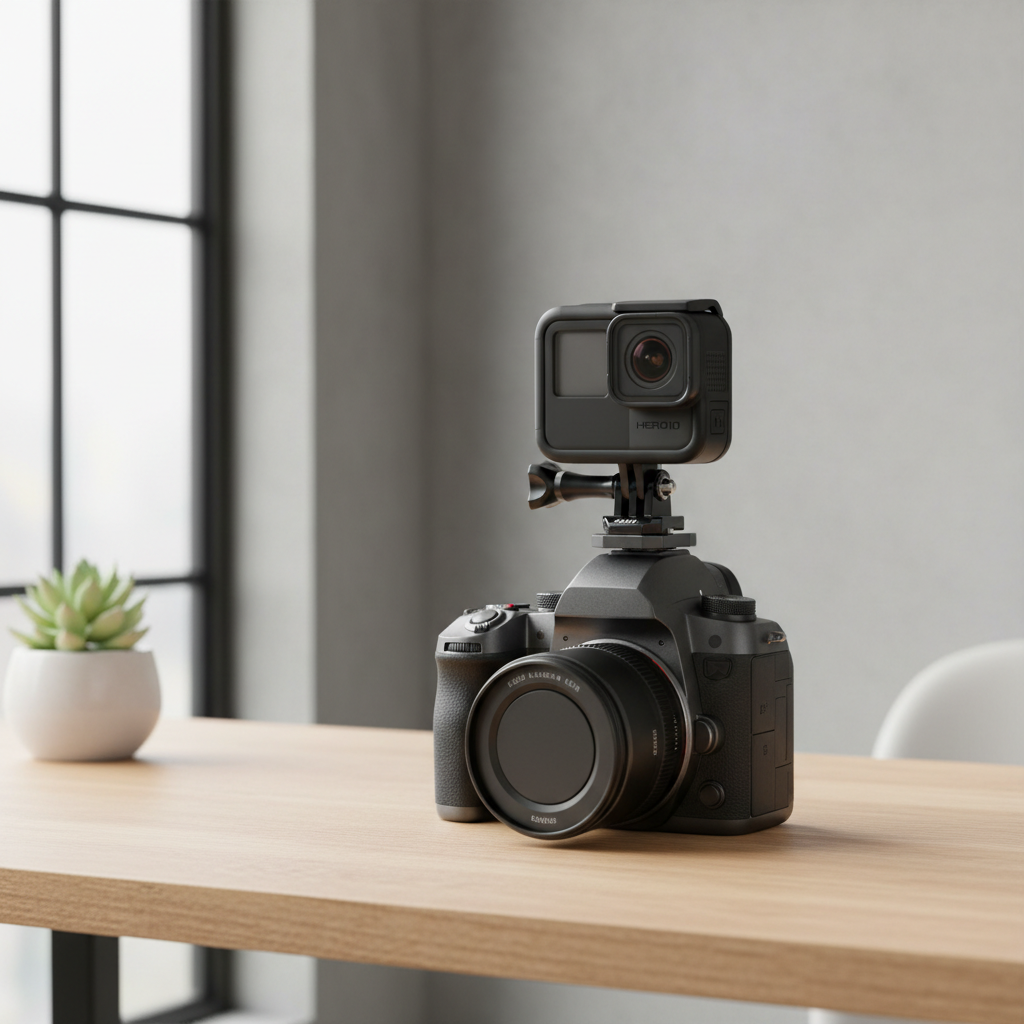 Reinforced Hot Shoe Aluminum Alloy 1/4 inch Screw Adapter with Double Nut for DSLR Cameras, GoPro HERO9 Black /HERO8 Black /7 /6/ 5 /5 Session /4 /3+ /3 /2 /1 (Minimalistisk)