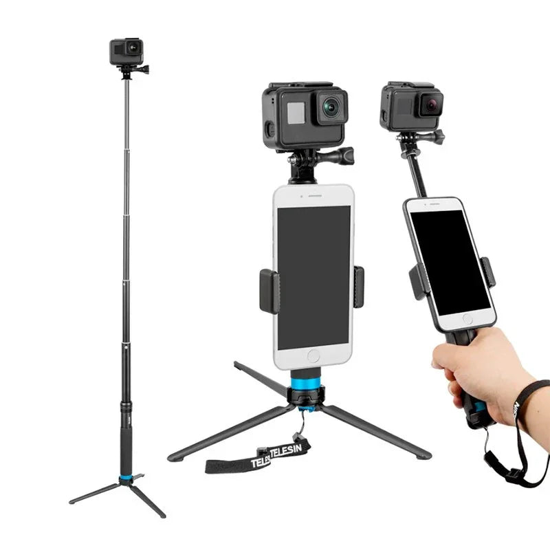 Telesin Tripod - Selfiepinne GoPro med Mobilhållare - Aluminium 200-900mm - Action King