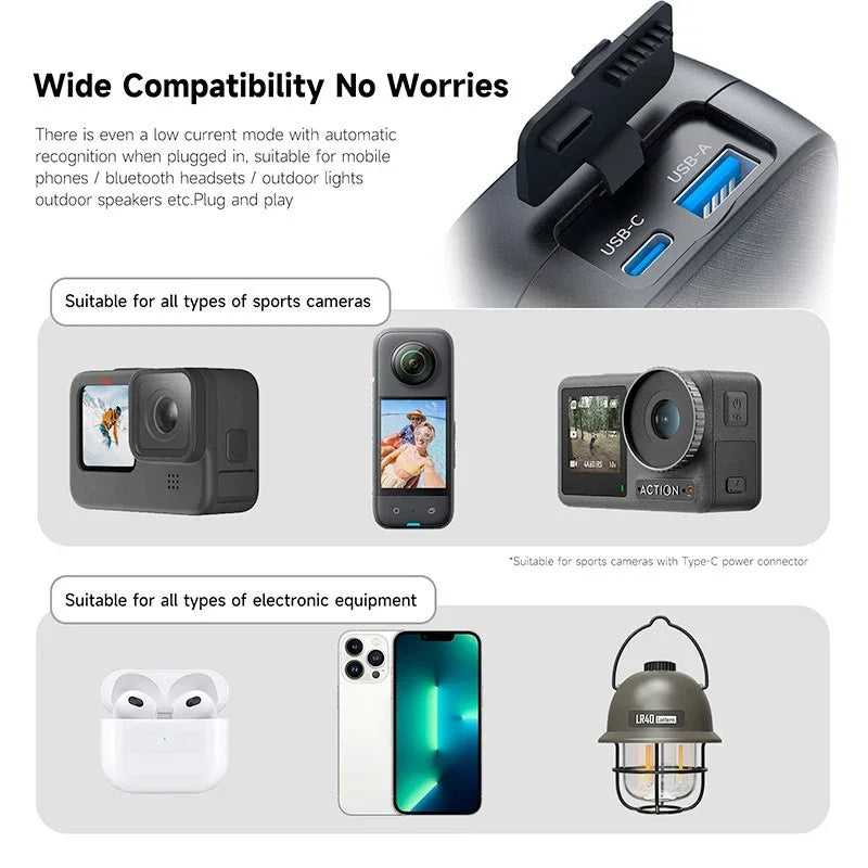 Telesin GoPro Multi-Batteriladdare och Powerbank 10000mAh med förvaring batterier - Dubbel - för GoPro Hero12/11/10/9/8/7/6/5 - Action King