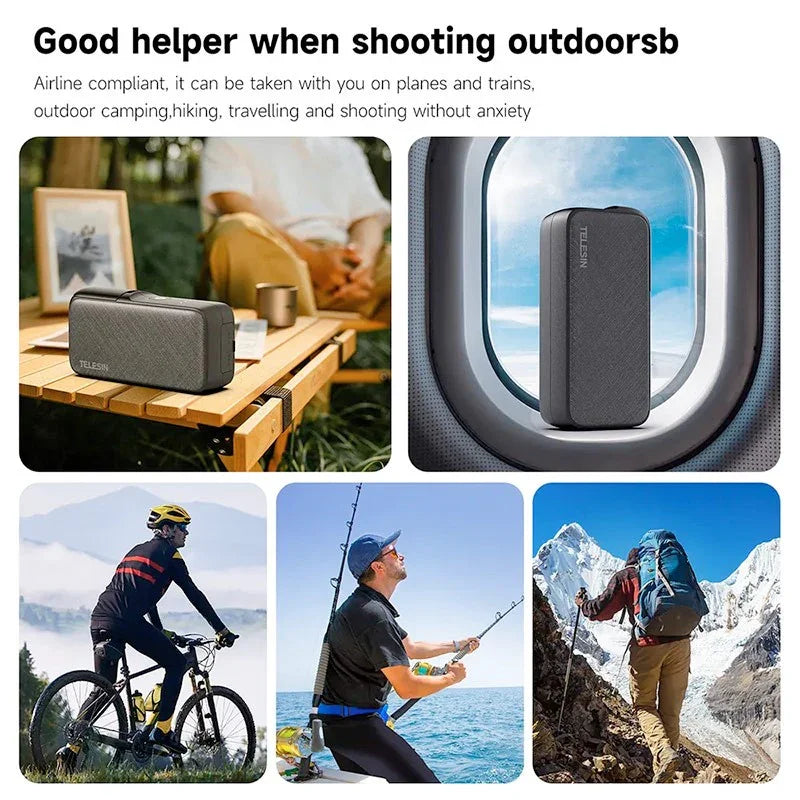 Telesin GoPro Multi-Batteriladdare och Powerbank 10000mAh med förvaring batterier - Dubbel - för GoPro Hero12/11/10/9/8/7/6/5 - Action King