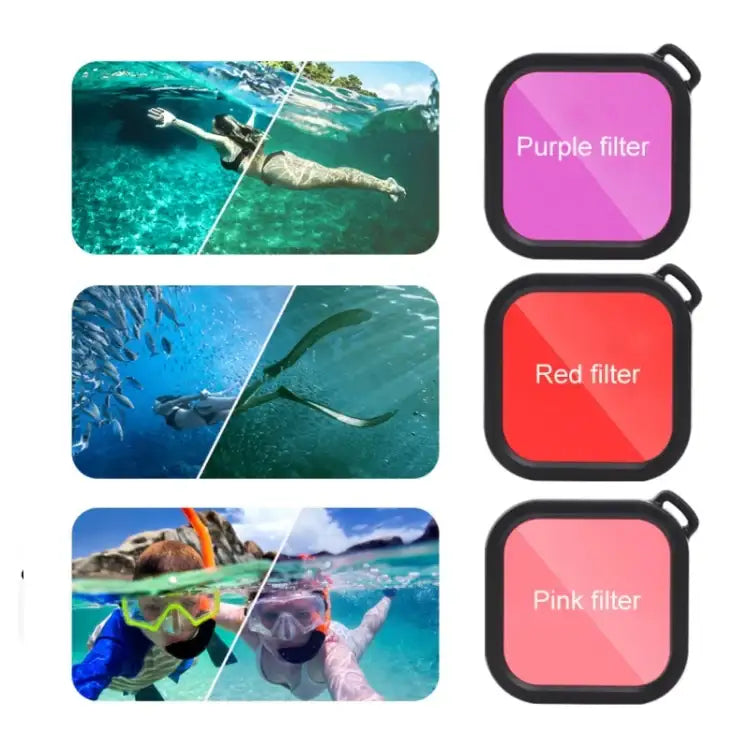 For GoPro HERO8 Black 45m Waterproof Housing Protective Case with Buckle Basic Mount & Screw & (Purple, Red, Pink) Filters & Floating Bobber Grip & Strap & Anti-Fog Inserts - Action King