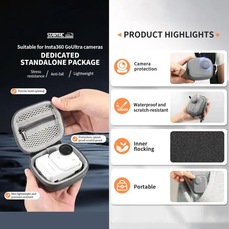 Förvaringsväska STARTRC för Insta360 GO Ultra, skyddar och organiserar kameran samt tillbehör.