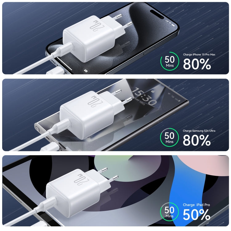 JOYROOM USB-C Laddare 20W med PD-teknik. Vit, kompakt laddare för snabb laddning av mobil & surfplatta.