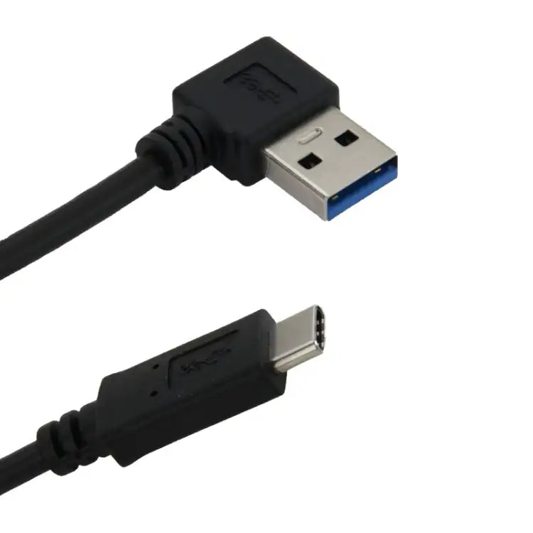 1m USB-C till USB 3.0 vinklad kabel, svart, perfekt för dataöverföring och laddning.