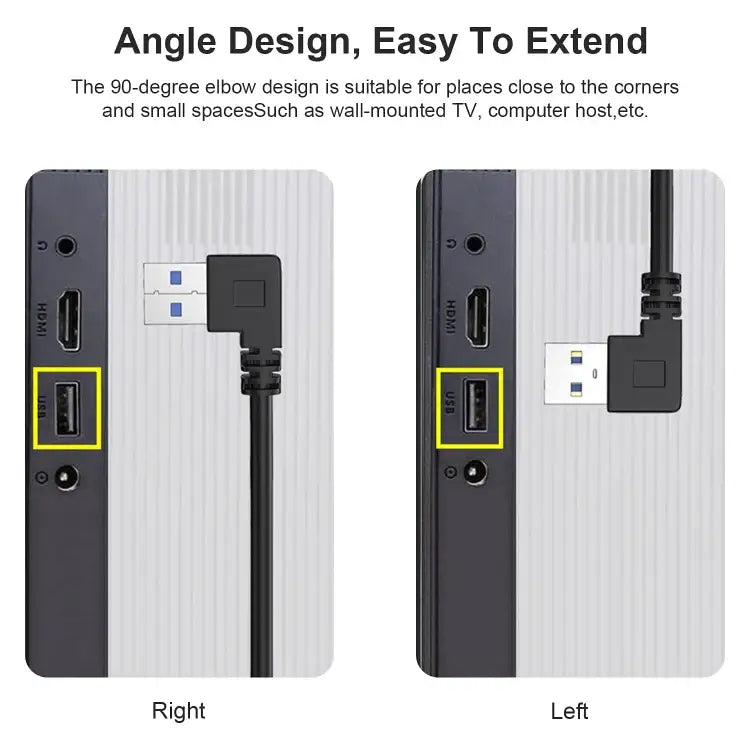 USB-C hane till USB 3.0 vinklad kabel, 1m, för snabb laddning och dataöverföring, svart.