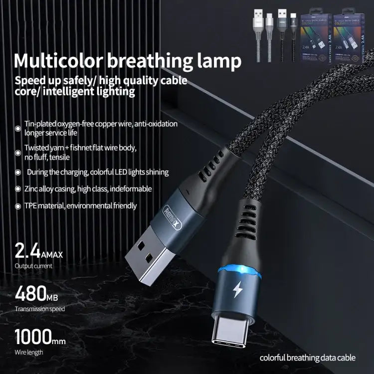 USB-C Laddkabel REMAX med LED-Indikator