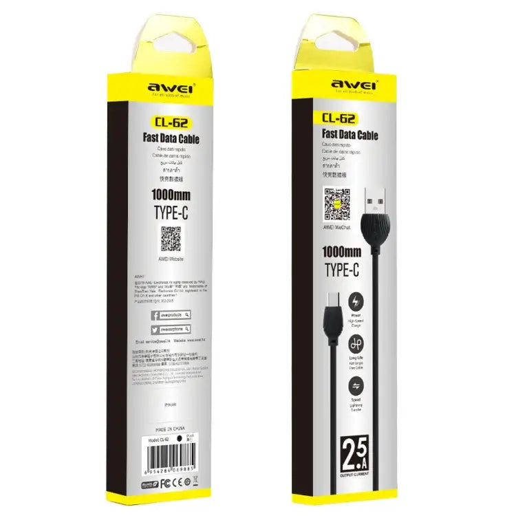 Awei USB-C laddkabel 2.5A, hållbar med aluminiumlegering.